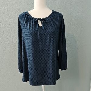 Sonoma Dark Blue Blouse with Keyhole Neckline